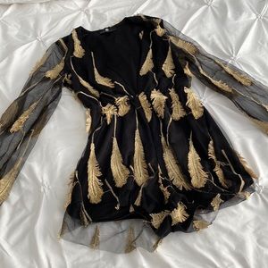 Black and gold deep V neck romper